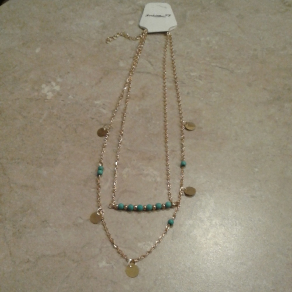 2 Layer Turquoise Gold Necklace - Picture 3 of 3